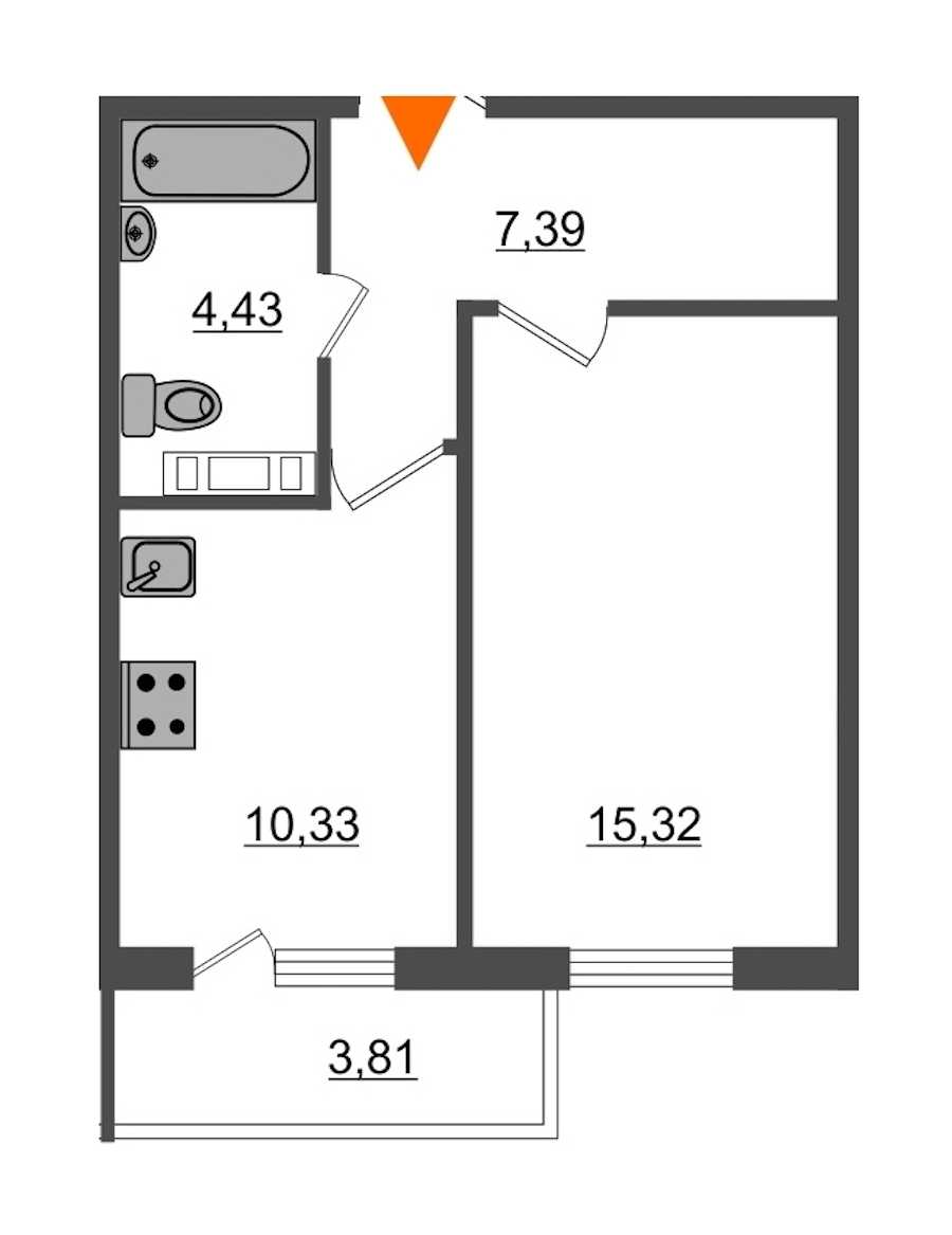 Однокомнатная квартира в : площадь 38.61 м2 , этаж: 6 – купить в Санкт-Петербурге
